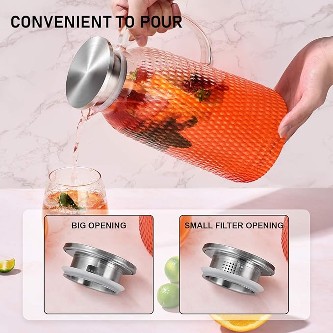 Aofmee 80oz Glass Pitcher with Lid, 2.4 Liter Water Pitcher, Glass Carafe - Image 4