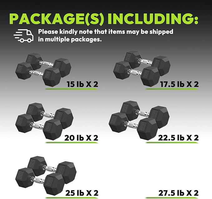Hex Dumbbell Set, 30-480 lb Set Rubber Encased Exercise & Fitness Dumbbells, Weights Dumbbells Set, Hand Weight for Strength Training-FlexoryFit