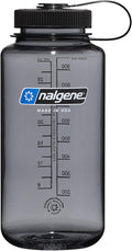 Nalgene Leak Proof Tritan BPA-Free Water Bottle - 32 oz Wide Mouth - Made in the USA for Outdoor Use & Daily Hydration (Grey w/Black Lid)