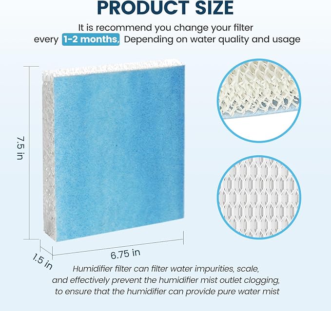 Colorfullife 4 Pack Humidifier Wicking Filter T for Honeywell Top Fill Tower Humidifier HEV615, HEV620, Upgraded HFT600PF1 Replacement Filter T with Blue Pre-Filter, Replace Parts HFT600T HFT600PDQ