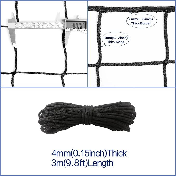 Soccer Backstop Net, High Impact Barrier Net, Nylon Practice Sports Netting 10x20ft/10x30ft/10x40ft (Installation Rope Included)