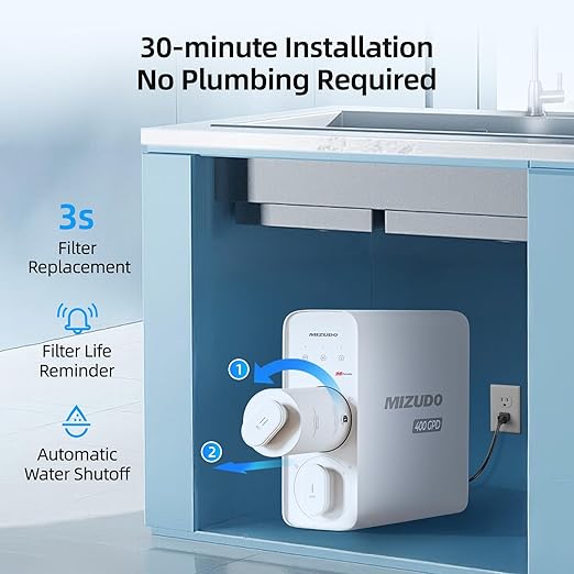 600GPD Reverse Osmosis System, MIZUDO Pureflo 8-Stage Tankless Reverse Osmosis Water Filter, NSF/ANSI 372&58&42 Certified, 3:1 RO Filtration System Under Sink, Leak-Free, Quiet, Reduce PFAS&Fluoride
