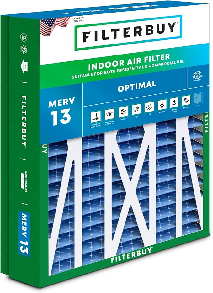 Filterbuy 24.5x27x5 Air Filter MERV 13 Optimal Defense (1-Pack), Pleated HVAC AC Furnace Air Filters for Trane, American Standard, Honeywell, & Accumulair (Actual Size: 24.06 x 26.13 x 4.97 Inches)