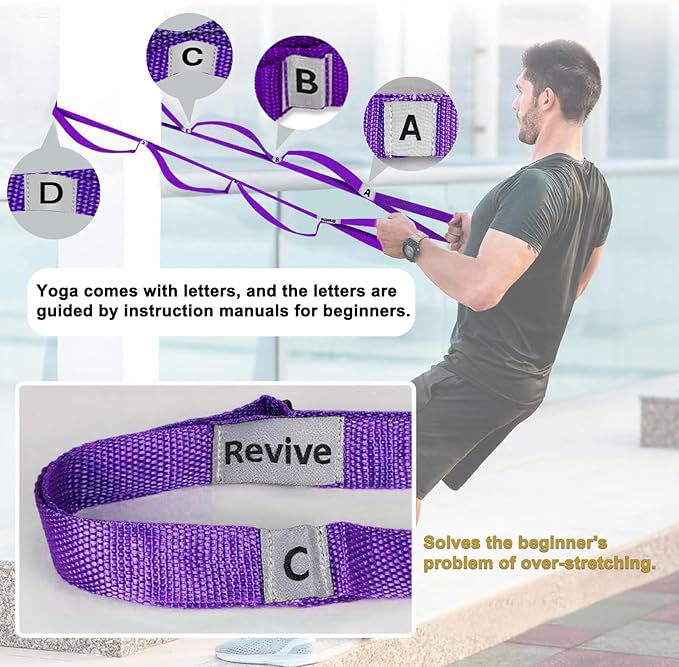 Stretching Strap Yoga Strap with 10 Loops, Non-Elastic Stretch Band for Physical Therapy, Flexibility, Exercise, Pilates, Dance & Gymnastics Workout-FlexoryFit
