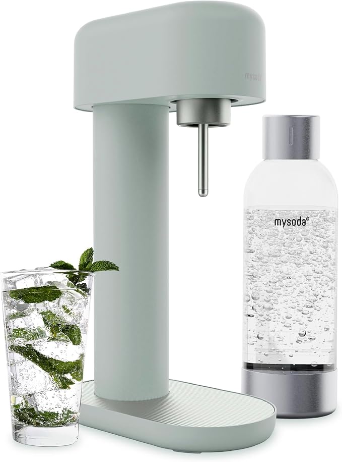 Ruby 2 Sparkling Water Maker - Soda Streaming Machine Silent Carbonated Water Machine Robust Long-Lasting Aluminium Soda Maker 1L Water Bottle Without CO2 Cylinder - Sage Green Soda Machine