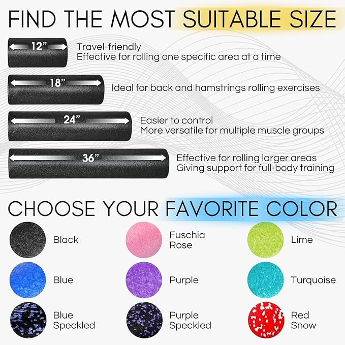 Yes4All High-Density EPP Round Back Roller Foam, Exercise Foam Roller for Yoga, Pilates & Stretching - 12, 18, 24, 36 inch-FlexoryFit