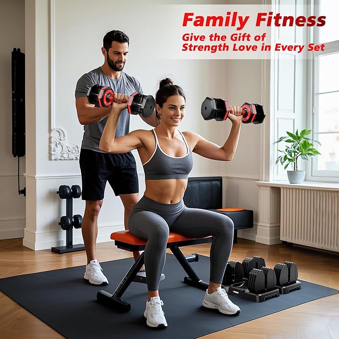 Adjustable Dumbbells Set of 2, 1 Hand Adjustable Weights Dumbbells Set, 5 in 1/10 in 1 Free Dumbbell with Anti-Slip Texture Handle, 25/55/80lb Pair Weight Set For Home Gym Suit both Men and Women-FlexoryFit