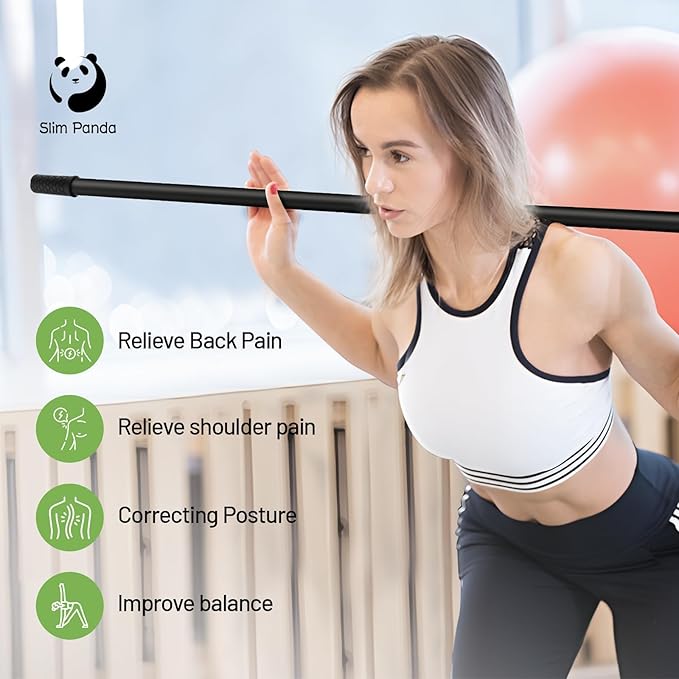 Slim Panda Yoga Stick, 5ft Natural Bamboo Stick with Rubber Ends, Exercise Stretching Stick for Yoga, Stretching, Balance and Correcting Posture, Rehabilitation Physical Therapy Aids-FlexoryFit