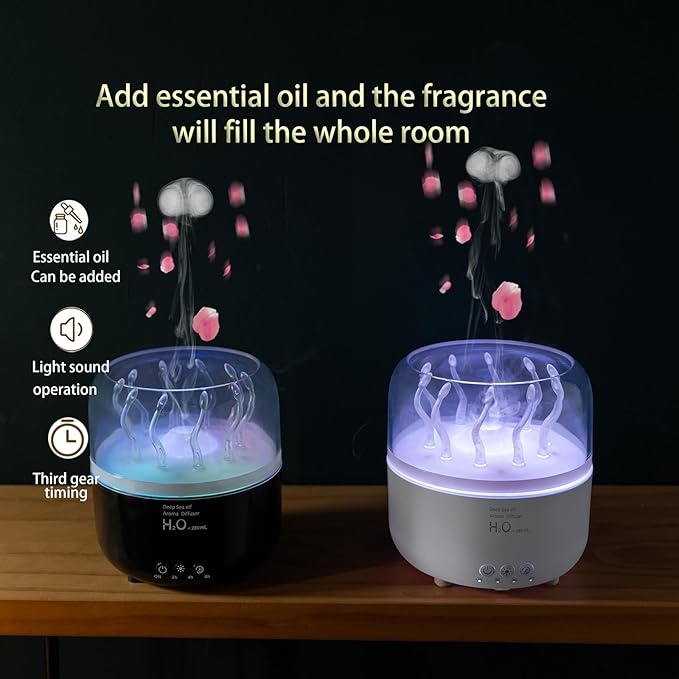 Jellyfish Humidifier Diffuser, 280ml Essential Oil Diffuser with Remote, 7 Color Lights, Quiet Ultrasonic Cool Mist Humidifier for Home, Office, Nursery, Auto-Off (Black)