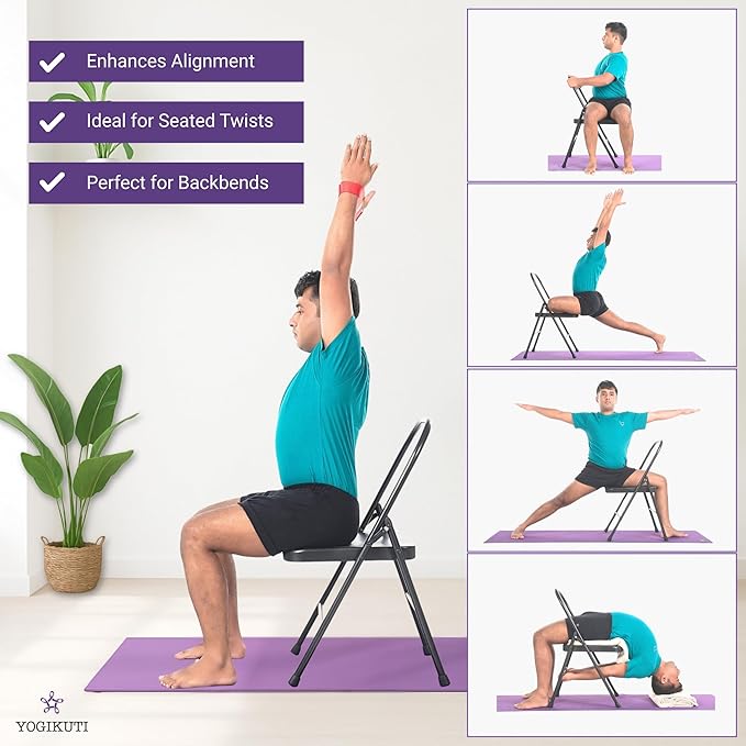 Yogikuti Yoga Chair(Standard) Backless/Folding Chair for Restorative & Iyengar Yoga Practie, Meditation/Fitness-FlexoryFit