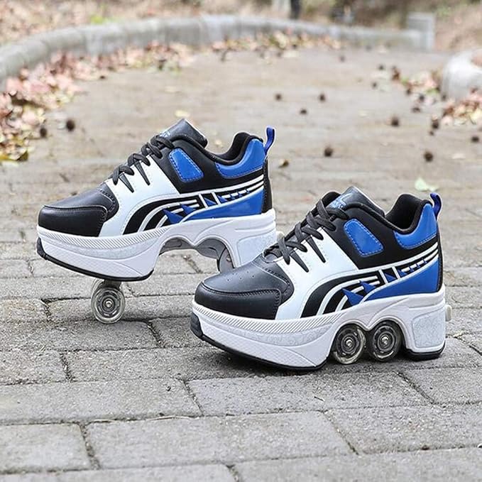 Double-Row Deform Wheel Automatic Walking Shoes Invisible Deformation Roller Skate 2 in 1 Removable Pulley Skates Skating Parkour-FlexoryFit