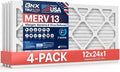BNX TruFilter 12x24x1 Air Filter MERV 13 (4-Pack) - MADE IN USA - Electrostatic Pleated Air Conditioner HVAC AC Furnace Filters for Allergies, Pollen, Mold, Bacteria, Smoke, Allergen, MPR 1900 FPR 10