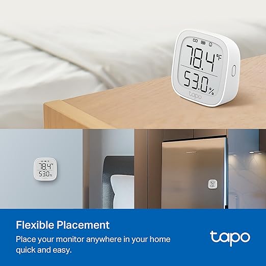 TP-Link Tapo Smart Temperature and Humidity Monitor, 2.7" E-Ink Display, Swiss-Made Sensor, Real-Time Notification, Visual Graphics, Requires Tapo Hub, White, T315