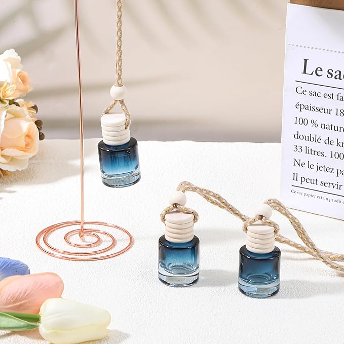 50 Pcs Hanging Car Air Freshener Car Diffuser Bottles Empty Glass Perfume Bottle Freshener Diffuser Bottle Pendant for Essential Oil Fragrance Aromatherapy Bottle Ornament (Cylinder)