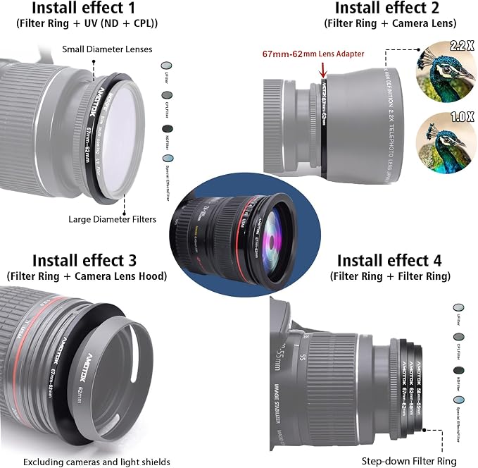 67mm Lens to 62mm Camera Lens Adapter, 67mm-62mm Filter Step-Down Ring - Image 6