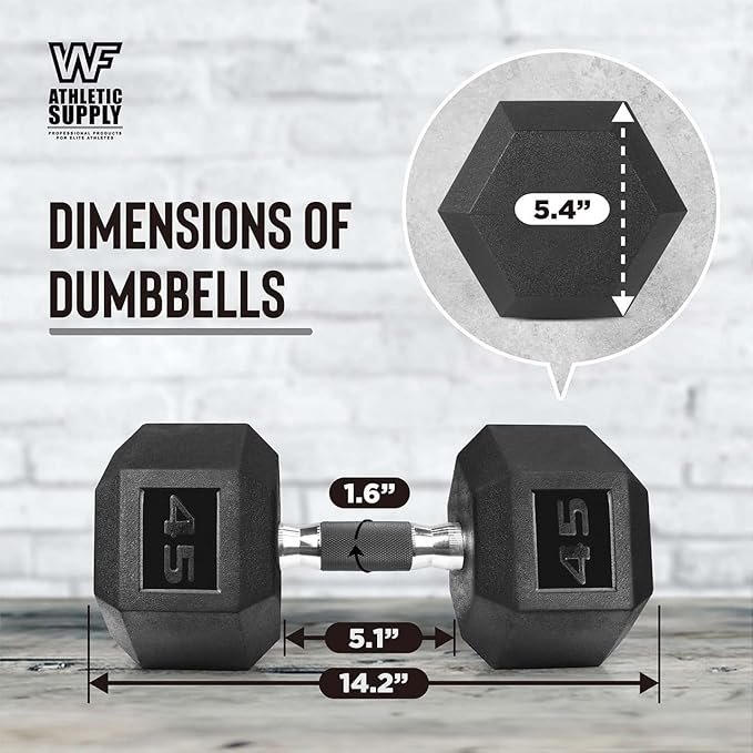 WF Athletic Supply Rubber Encased Hex Dumbbells with Rubber Grip Contoured Handle for Muscle Toning, Strength Building & Full Body Workout-FlexoryFit