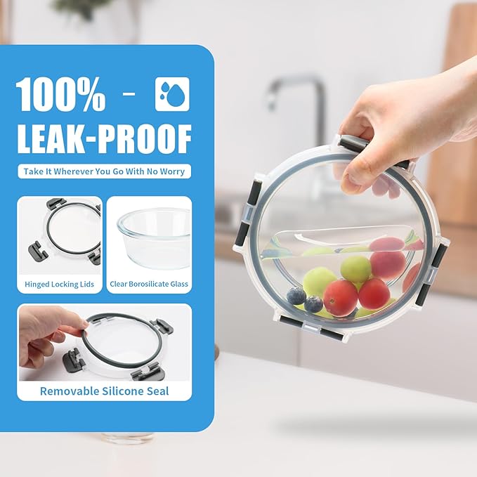 12 Pack Small Glass Food Storage Containers with Lids Airtight, 13oz Leak-Proof Meal Prep Containers Set, Freezer to Microwave Safe, Dishwasher Safe-FlexoryFit
