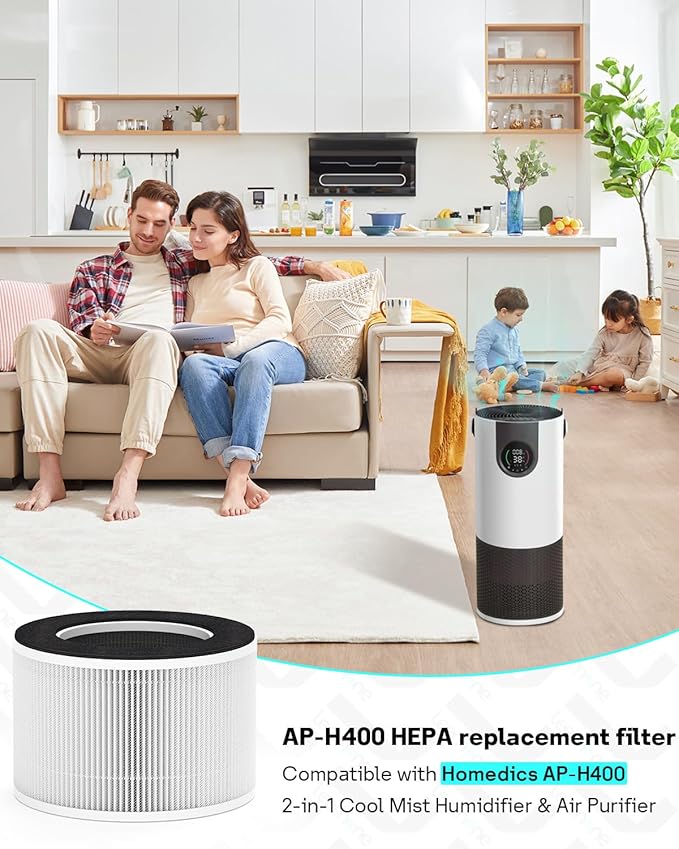 Leemone AP-H400 Replacement Filter Compatible with Homedics AP-H400 2-in-1 Cool Mist Humidifier & Air purifi-er, High-Efficiency Air Purification, 2 Pack