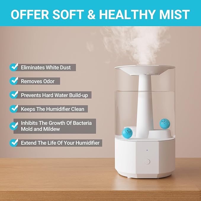 Humidifier Cleaning Ball – Fight Humidifier Mold and Bacteria with Humidifier Cleaner, Prevents Hard Water Build-Up, Eliminates White Dust, Removes Odor, For All humidifiers, Fish Tank
