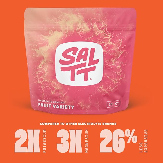 Keto Chow SALTT Electrolytes Powder Packets, Fruit Variety Pack (30 Packets) - Magnesium, Potassium, Sodium, Trace Minerals - Vegan, Sugar Free, Gluten Free - Travel Essentials - Made in USA-FlexoryFit