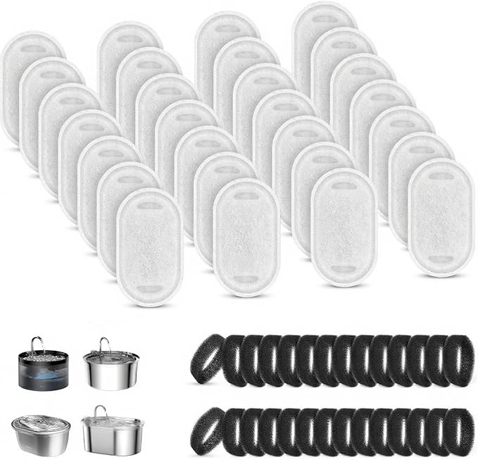 28+28 Pack Pet Water Fountain Filters, Cat Water Fountain Filters Replacement for Dog/Cat Fountain Stainless Steel 108oz/3.2L& 67oz/2L, 14 Months Set to Keep Drinking Fresh