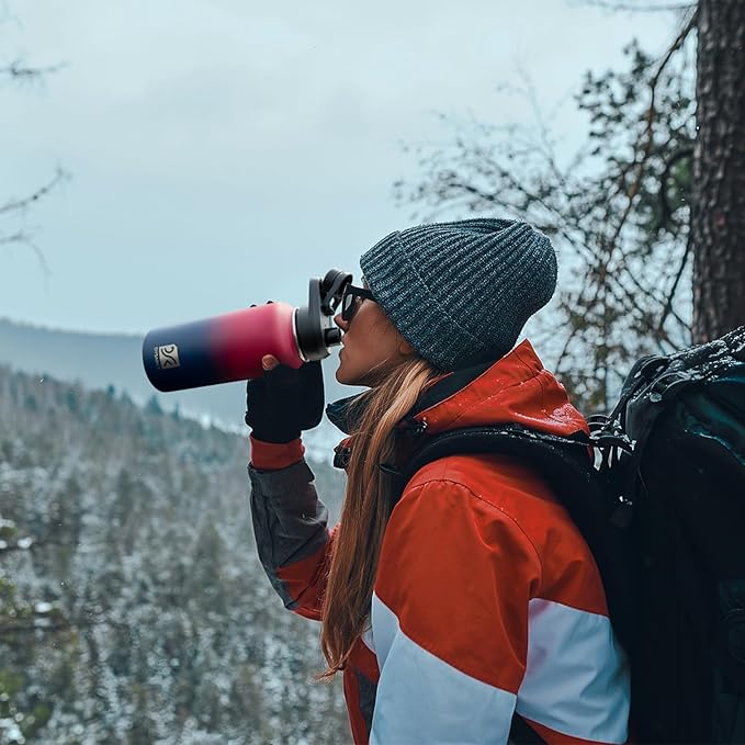 Insulated Water Bottle | Thickened Stainless Steel Vacuum Metal | Portable Sports Water Jug for Gym and Hiking with Straw, Carrier Bag, Handle Strap | BPA-Free 32 oz-FlexoryFit