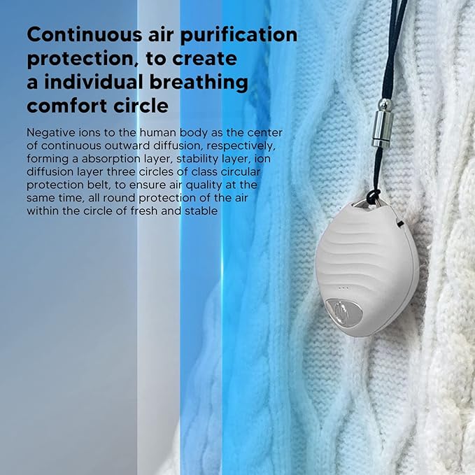 Air Purifier Necklace, 5V Portable Ionizer Rechargeable Ion Air Purifier Simple to Use Air Filter Device Necklace Purifier for Home Car with USB Cable 2x2x0.6inch