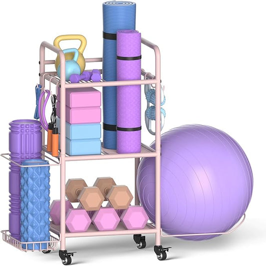 Home Gym Storage Rack Exercise Equipment Storage Organizer for Yoga Mat Dumbbells Kettlebells Foam Roller Yoga Strap & Resistance Bands, Ideal Yoga Mat Holder & Workout Equipment Organizer-FlexoryFit
