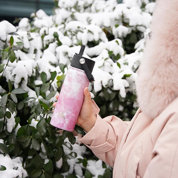 18 oz Insulated Water Bottle Stainless Steel Sport Bottles with 3 Lids,Marble Blossom-FlexoryFit