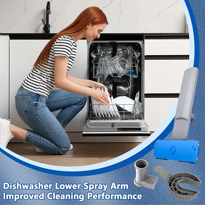 5304506660 Dishwashers Spray Lower Wash Arm Compatible for Frigidaire AP6038456 154830302 154830303 with 5304518968(154294101) Spray Arm Support, 5304506518(154252701) Trap Drain Filter Assembly