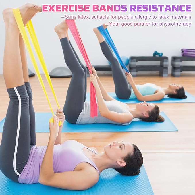 5 Pcs Resistance Bands, Professional Exercise Bands Elastic Stretch Bands for Fitness Yoga Pilates Stretching Strength Training, Workout Bands for Women and Men Home Gym-FlexoryFit