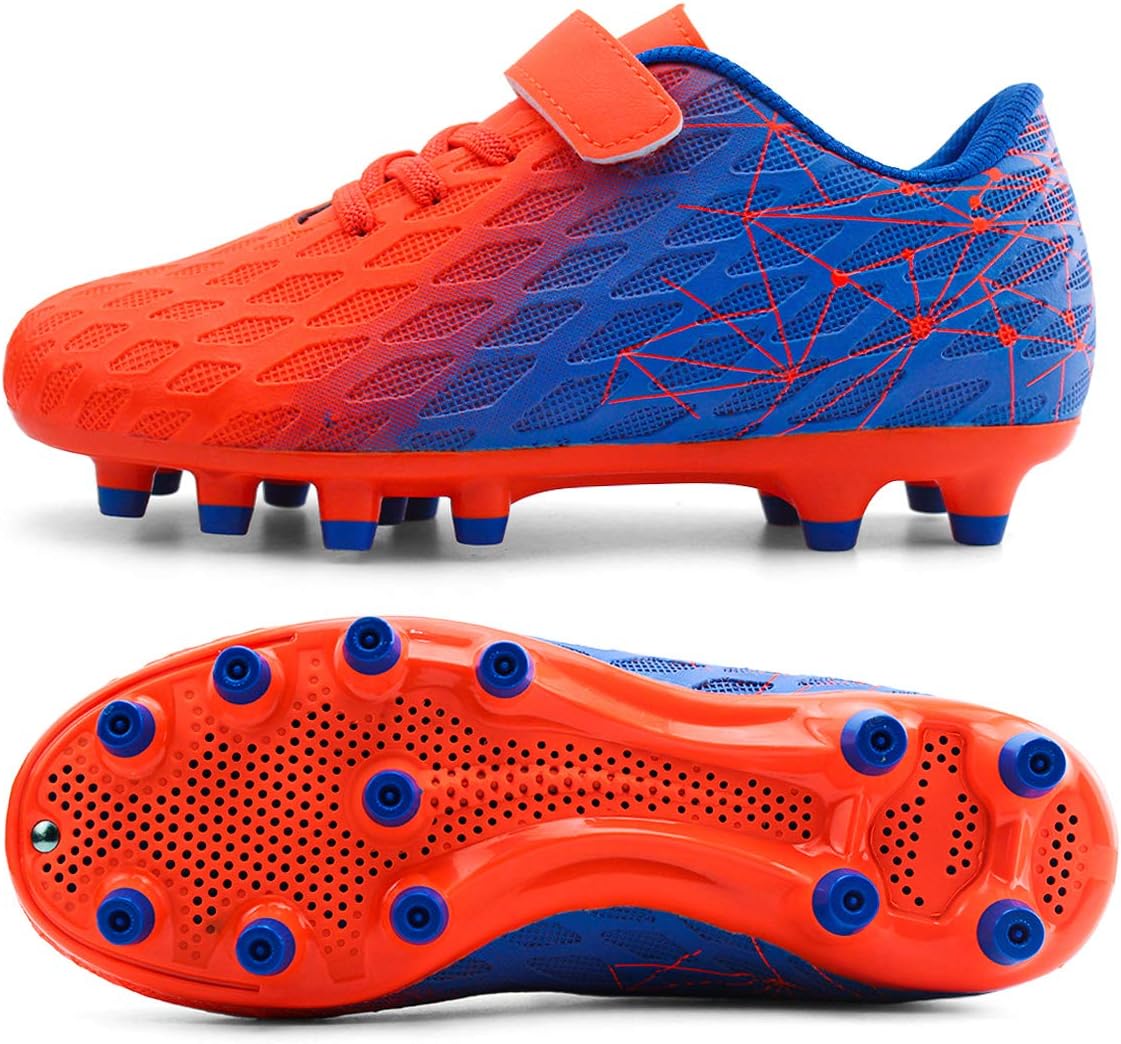 brooman Kids Firm Ground Soccer Cleats Boys Girls Athletic Outdoor Football Shoes