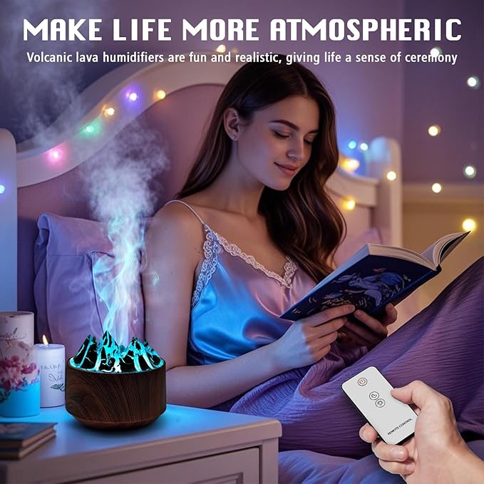 Volcano Essential Oil Diffuser, 300ml Cool Mist Humidifier with 6-Color LED Light, Auto Shut-Off, Dark Wood