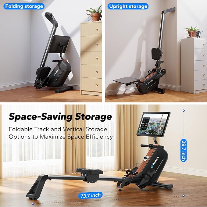 MERACH Rowing Machines for Home, Powerful Electromagnetic Row Machine with 51.2" Extended Rail, 16-Level Handle Resistance Adjustment Rower, 350 LBS Load Capacity, Ergonomic Comfort Seat, Easy Storage-FlexoryFit