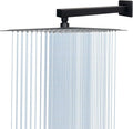 HarJue Shower Head with Extension Arm, High Pressure Square with ShowerArm, Stainless Steel Rainfall -Waterfall Full Body Coverage (12'' Shower with 16'' Arm, Matte Black)