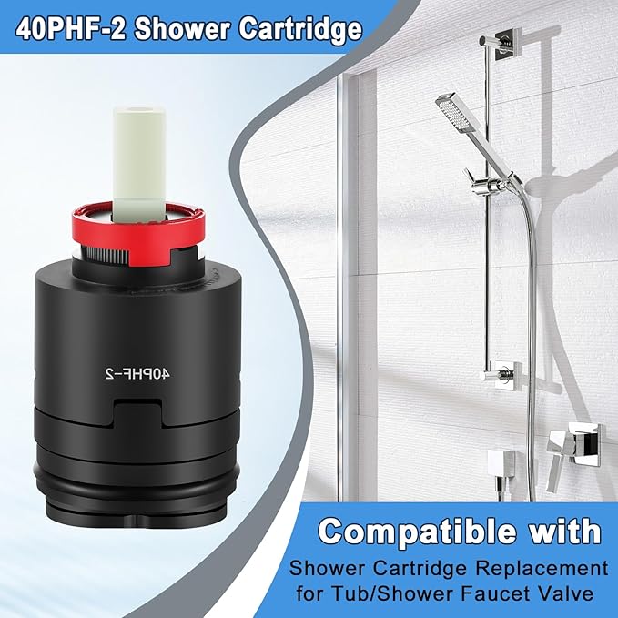 40PHF-2 40mm Pressure Balance Cartridge, Shower Cartridge Replacement, Faucet Cartridge Replacement for Tub/Shower Faucet Valve (with Distributor) Height 3.1 in (79 mm) Width 1.57 in (40 mm)