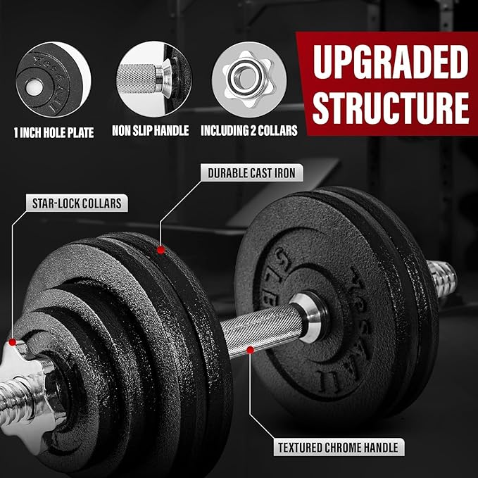Yes4All Old School Adjustable Dumbbell Set with Weight Plates, Star Lock Collars/Connector, 40lbs to 200lbs Adjustable Weight Plates Set-FlexoryFit