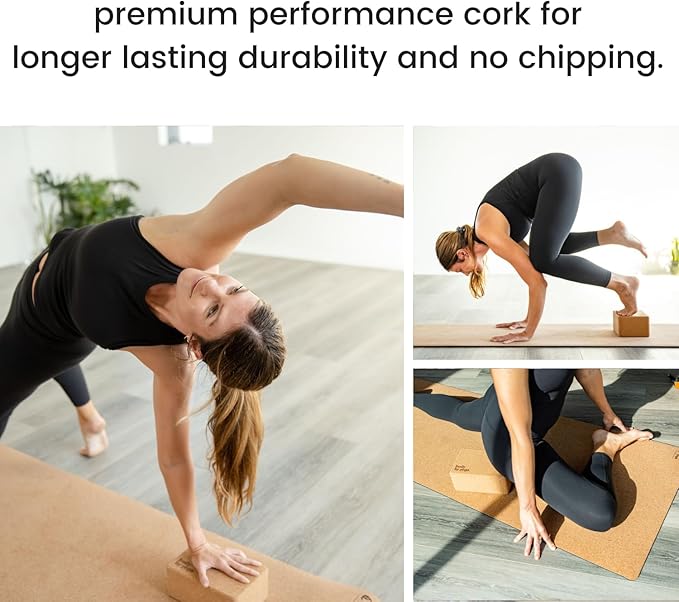 Premium Cork Yoga Blocks - Extra Large Yoga Block 2-Pack or Extra Tall 1-Pack for Inflexible Yogis | Natural, High-Density Cork for Superior Support & Stability | Optional Yoga Strap & Gift Box-FlexoryFit