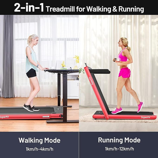 GYMAX Walking Pad, Dual LED Display 2 in 1 Under Desk Treadmill for Home with Remote & Smart App Control, 2.25HP Foldable Portable Treadmill Running Machine for Office Small Space