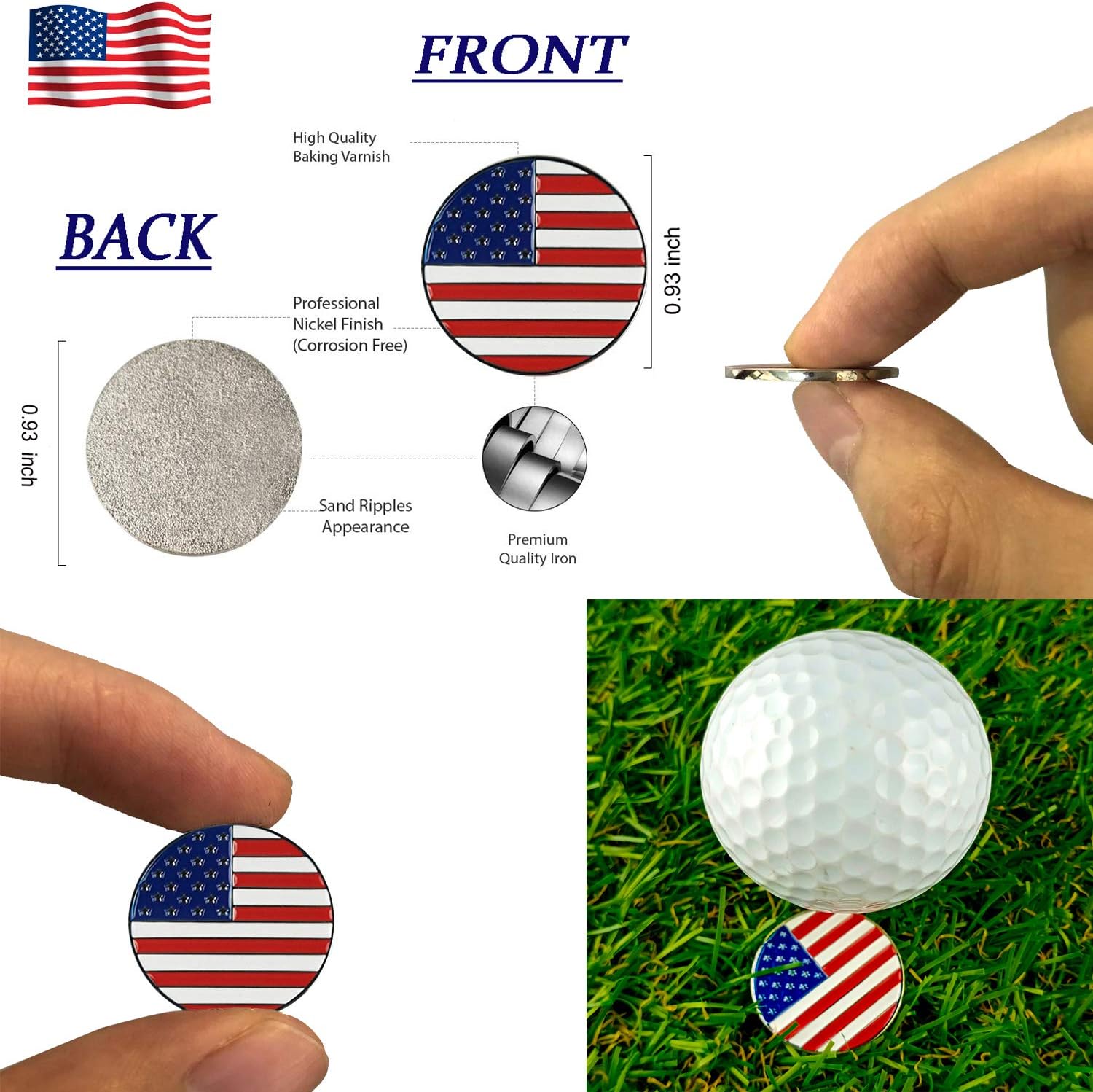 FINGER TEN Golf Gloves Men Right Handed Golfer Left Hand with Ball Marker 2 Pack Leather Breathable Comfortable Weathersof Grip Size Small Medium ML Large XL
