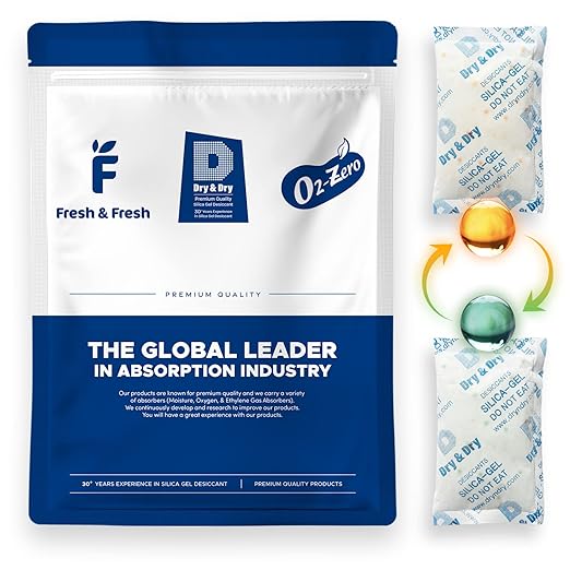 Dry & Dry Orange Indicating(Orange to Dark Green) Mixed Silica Gel Packets - Food Safe Rechargeable Silica Packets Desiccants Silica Gel Packets - 12 Packs (100 Gram)