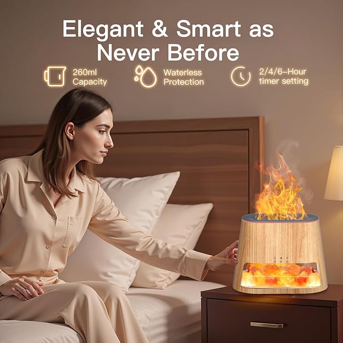 Luxury Himalayan Salt Lamp Humidifier & Aromatherapy Diffuser - 8 Color Mood Lighting w/Remote for Spa, Bedroom, Home Relaxation260ml (Wood)