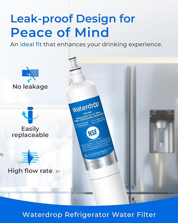 Waterdrop 5231JA2006A Replacement for LG® LT600P® Refrigerator Water Filter, fml-2, KENMORECLEAR® 46-9990, KENMORE® 9990, 5231JA2006B, RWF1000A, LFX25960ST, LSC27931ST, 3 Filters