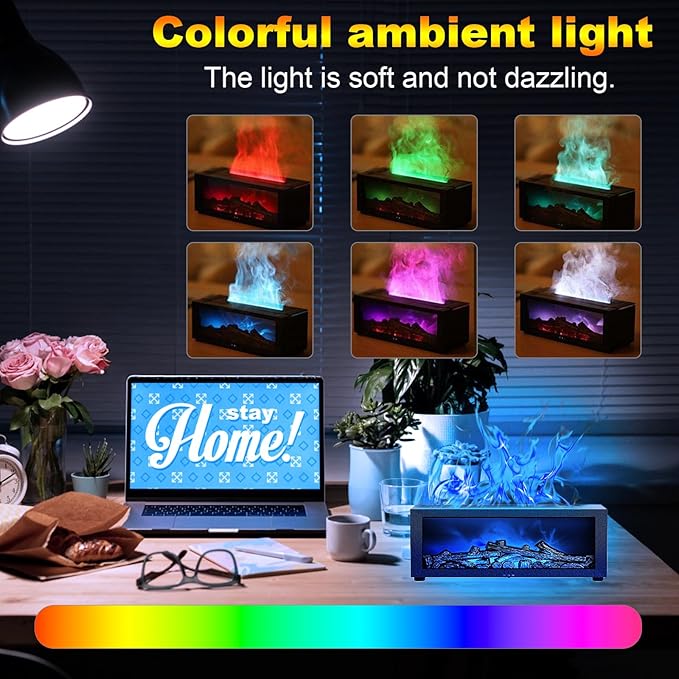 Mini Fireplace Diffusers for Essential Oils Fireplace Humidifier with Remote 150ml Fireside Ultrasonic Humidifier Bonfire Flame Diffuser with 7 Colors Light for Home Room Office (White)