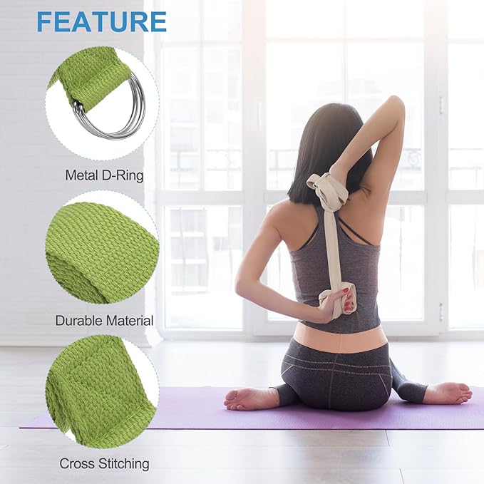 PATIKIL Yoga Strap for Stretching Cotton Yoga Belt with Adjustable Metal D-Ring Buckle Stretch Band for Fitness Pilates-FlexoryFit