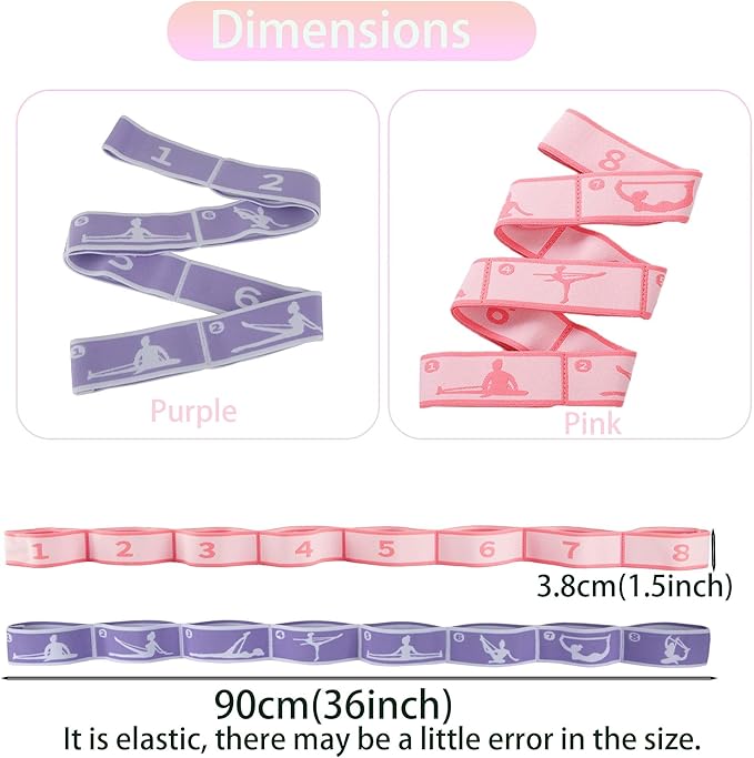 2pcs Stretch Strap for Kids,Elastic Yoga Stretching Strap with Loops, Multi-Loop Adjustable Exercise Stretching Bands，Stretching Resistance Ballet Bands for Dance, Latin, Gymnastics Exercis -8Loops-FlexoryFit