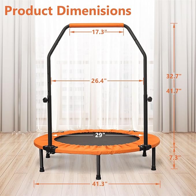 HYD-Parts 40" 48" Mini Trampoline for Adults and Kids Exercise Rebounder with Adjustable Bar Fitness Trampoline Indoor Max Load 330 440lbs-FlexoryFit