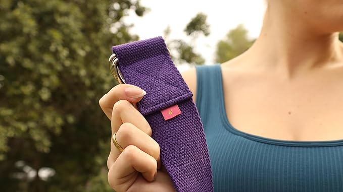 Adaptive Yoga Strap, Stretching Strap, 2 Inches Wide, 100% Naturally Soft Cotton, Steel D-Rings, Includes Natural Cotton Drawstring Storage Pouch and Instructional E-Book-FlexoryFit