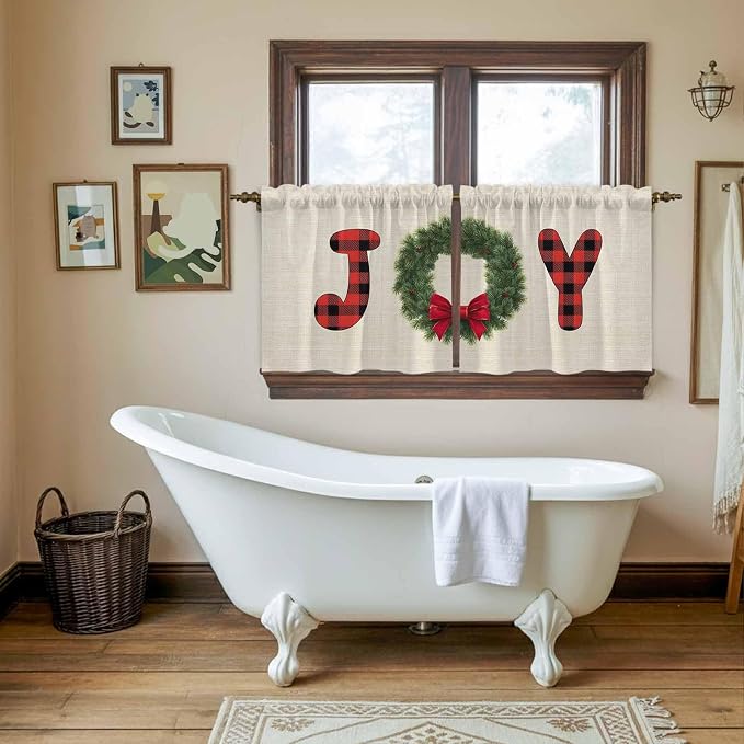 Red Green Christmas Kitchen Tier Curtains 36 Inch Long 2 Panel Set, Rod Pocket - Image 5