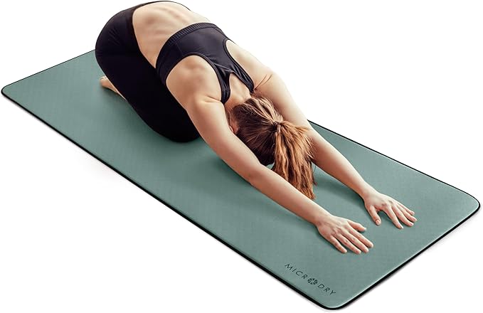 MICRODRY Deluxe Fitness Exercise Yoga Mat for Home & Gym, Extra Thick for High Impact Training, Multi Layered Skid Resistant Surface, Odor Neutralizing with Carrying Strap-FlexoryFit